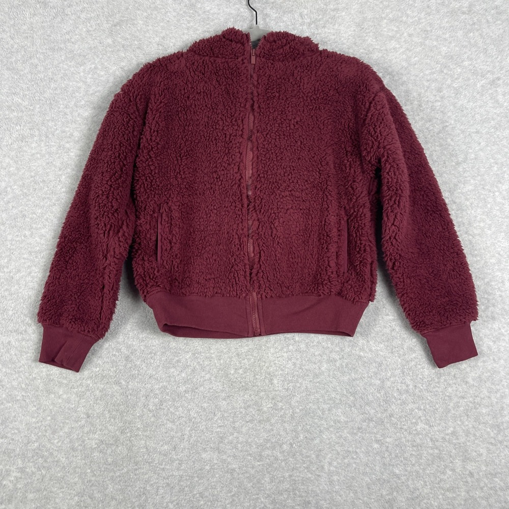 Summersalt Womens Fuzzy‎ Zip Up Hooded Jacket Size XS Red Cozy Outdoor Casual